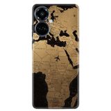 Kılıfland Tecno Camon 19 Pro ile Uyumlu Silikon Kılıf, Harita Desen, Sarı-Siyah