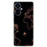 Kılıfland Tecno Camon 19 Pro ile Uyumlu Silikon Kılıf, Harita ve Uçak Desen, Siyah