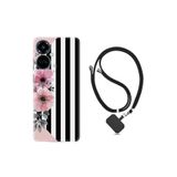 Kılıfland Tecno Camon 19 Pro ile Uyumlu Silikon Kılıf, İpli Boyun Askılı, Çiçek Desenli, Pembe