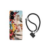 Kılıfland Tecno Camon 19 Pro ile Uyumlu Silikon Kılıf, İpli Boyun Askılı, Desenli Gerçek Çiçekler, Renkli