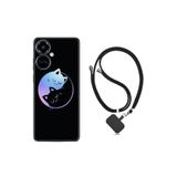 Kılıfland Tecno Camon 19 Pro ile Uyumlu Silikon Kılıf, İpli Boyun Askılı, Desenli, Love Cats, Siyah