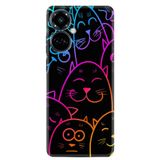 Kılıfland Tecno Camon 19 Pro ile Uyumlu Silikon Kılıf, Neon Cats Desen, Siyah