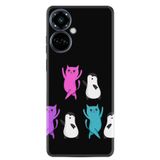 Kılıfland Tecno Camon 19 Pro ile Uyumlu Silikon Kılıf, Platinium Series, Renkli Kedi ve Penguen Desen, Siyah