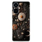 Kılıfland Tecno Camon 19 Pro Kılıf, Boutique Baskılı, Kahve Çiçek Desen, Siyah