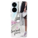 Kılıfland Tecno Camon 19 Pro Kılıf, Silikon, Baskılı, Bonjour Paris, Beyaz