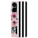 Kılıfland Tecno Camon 19 Pro Kılıf, Silikon, Çiçek Desenli, Pembe-Siyah-Beyaz
