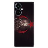 Kılıfland Tecno Camon 19 Pro Kılıf, Silikon, Kurt ve Ay Yıldız Desenli, Siyah