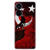 Kılıfland Tecno Camon 19 Pro Kılıf, Silikon, Resimli Desenli Baskılı, Kurt ve Ay, Kırmızı
