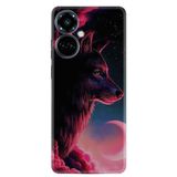 Kılıfland Tecno Camon 19 Pro Kılıf, Silikon, Resimli Desenli Baskılı, Kurt ve Ay, Siyah