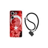Kılıfland Tecno Camon 20 Pro Kılıf, İpli Boyun Askılı, Silikon, Türk Bayrağı Desenli