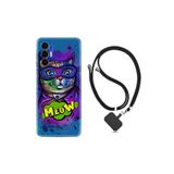 Kılıfland Tecno Pova 3 ile Uyumlu Ipli Boyun Askılı Desenli Silikon Kılıf, Super Meow, Renkli