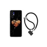 Kılıfland Tecno Pova 3 ile Uyumlu Ipli Boyun Askılı Silikon Kılıf, Plane Heart Desenli, Siyah