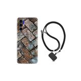 Kılıfland Tecno Pova 3 ile Uyumlu Ipli Boyun Askılı Silikon Kılıf, Retro Stone Desenli