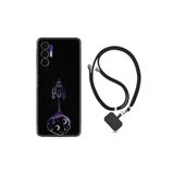 Kılıfland Tecno Pova 3 ile Uyumlu Ipli Boyun Askılı Silikon Kılıf, Space Desenli, Siyah