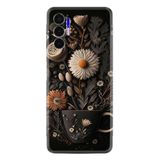 Kılıfland Tecno Pova 3 ile Uyumlu Kılıf, Boutique Baskılı, Kahve Çiçek Desenli, Siyah