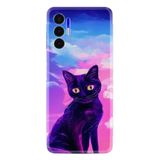 Kılıfland Tecno Pova 3 ile Uyumlu Kılıf, Hayat Serisi, Desenli Üzgün Kedi, Silikon, Mor-Pembe