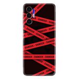 Kılıfland Tecno Pova 3 ile Uyumlu Kılıf, Resimli Desenli Baskılı Silikon, Danger, Siyah-Kırmızı