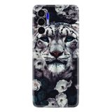 Kılıfland Tecno Pova 3 ile Uyumlu Kılıf, Resimli Desenli Baskılı Silikon, Flowers Snow Leopard, Çok Renkli