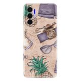 Kılıfland Tecno Pova 3 ile Uyumlu Kılıf, Resimli Desenli Baskılı Silikon, Kamera ve Aksesuar Motifi, Bej