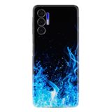 Kılıfland Tecno Pova 3 ile Uyumlu Silikon Kılıf, Blue Fire Desen, Siyah