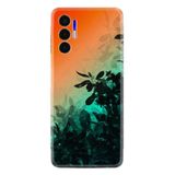 Kılıfland Tecno Pova 3 ile Uyumlu Silikon Kılıf, Çiçek Desen, Turuncu-Yeşil Gradient