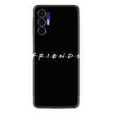 Kılıfland Tecno Pova 3 ile Uyumlu Silikon Kılıf, Desenli Baskılı, Friends, Siyah