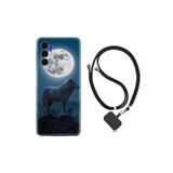 Kılıfland Tecno Pova 3 ile Uyumlu Silikon Kılıf, İpli Boyun Askılı, Moon Wolf Desenli
