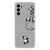 Kılıfland Tecno Pova 3 ile Uyumlu Silikon Kılıf, Panda Desen, Gri