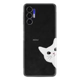 Kılıfland Tecno Pova 3 ile Uyumlu Silikon Kılıf, Platinium Series, Çılgın Kedi Desenli, Siyah