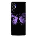 Kılıfland Tecno Pova 3 ile Uyumlu Silikon Kılıf, Platinium Series, Desenli, Siyah Kelebek