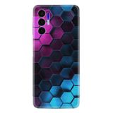 Kılıfland Tecno Pova 3 ile Uyumlu Silikon Kılıf, Platinium Series, Petek Desenli, Mavi-Pembe