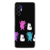 Kılıfland Tecno Pova 3 ile Uyumlu Silikon Kılıf, Platinium Series, Renkli Kedi Dansı Desenli, Siyah