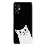 Kılıfland Tecno Pova 3 ile Uyumlu Silikon Kılıf, Platinium Series, Şaşkın Kedi Desenli, Siyah