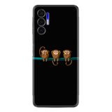 Kılıfland Tecno Pova 3 ile Uyumlu Silikon Kılıf, Platinium Series, Üç Maymun Desenli, Siyah