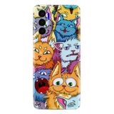 Kılıfland Tecno Pova 3 ile Uyumlu Silikon Kılıf, Renkli Kediler Deseni