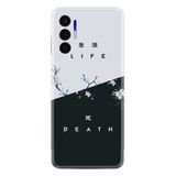 Kılıfland Tecno Pova 3 ile Uyumlu Silikon Kılıf, Resimli Desenli Baskılı, Life and Death, Beyaz-Siyah