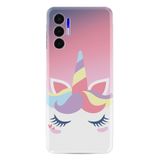 Kılıfland Tecno Pova 3 ile Uyumlu Silikon Kılıf, Unicorn Desen, Pembe-Beyaz