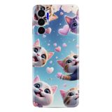 Kılıfland Tecno Pova 3 Kılıf, Boutique Baskılı, Kedi ve Kalp Desenli, Mavi