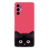 Kılıfland Tecno Pova 3 Kılıf, Boutique Baskılı Kedicik Desenli, Pembe-Siyah