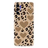 Kılıfland Tecno Pova 3 Kılıf, Boutique Baskılı, Leopar Kalp Desen, Beige
