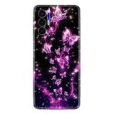 Kılıfland Tecno Pova 3 Kılıf, Boutique Baskılı, Pembe Neon Kelebekler, Siyah