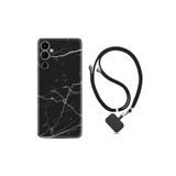 Kılıfland Tecno Pova Neo 2 ile Uyumlu Kılıf, İpli Boyun Askılı, Silikon, Siyah Mermer Desenli