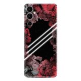 Kılıfland Tecno Pova Neo 2 ile Uyumlu Silikon Kılıf, Çiçek Desen, Kırmızı-Siyah