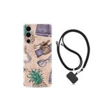 Kılıfland Tecno Pova Neo 2 ile Uyumlu Silikon Kılıf, İpli Boyun Askılı, Desenli, Monkey Butterfly, Beige