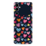 Kılıfland Tecno Pova Neo 2 Kılıf, Boutique Baskılı, Renkli Kalpler Desen, Siyah