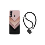 Kılıfland Tecno Pova Neo ile Uyumlu Ipli Boyun Askılı Desenli Silikon Kılıf, Great Marble, Pembe-Siyah