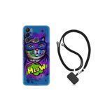 Kılıfland Tecno Pova Neo ile Uyumlu Ipli Boyun Askılı Desenli Silikon Kılıf, Super Meow, Mavi