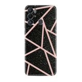 Kılıfland Tecno Pova Neo ile Uyumlu Kılıf, Silikon, Mermer Desenli, Pembe Şeritli, Siyah