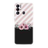 Kılıfland Tecno Pova Neo ile Uyumlu Silikon Kılıf, Desenli Baskılı, Pink Flowers, Çizgili