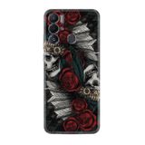 Kılıfland Tecno Pova Neo ile Uyumlu Silikon Kılıf, Skull Rose Desen, Siyah